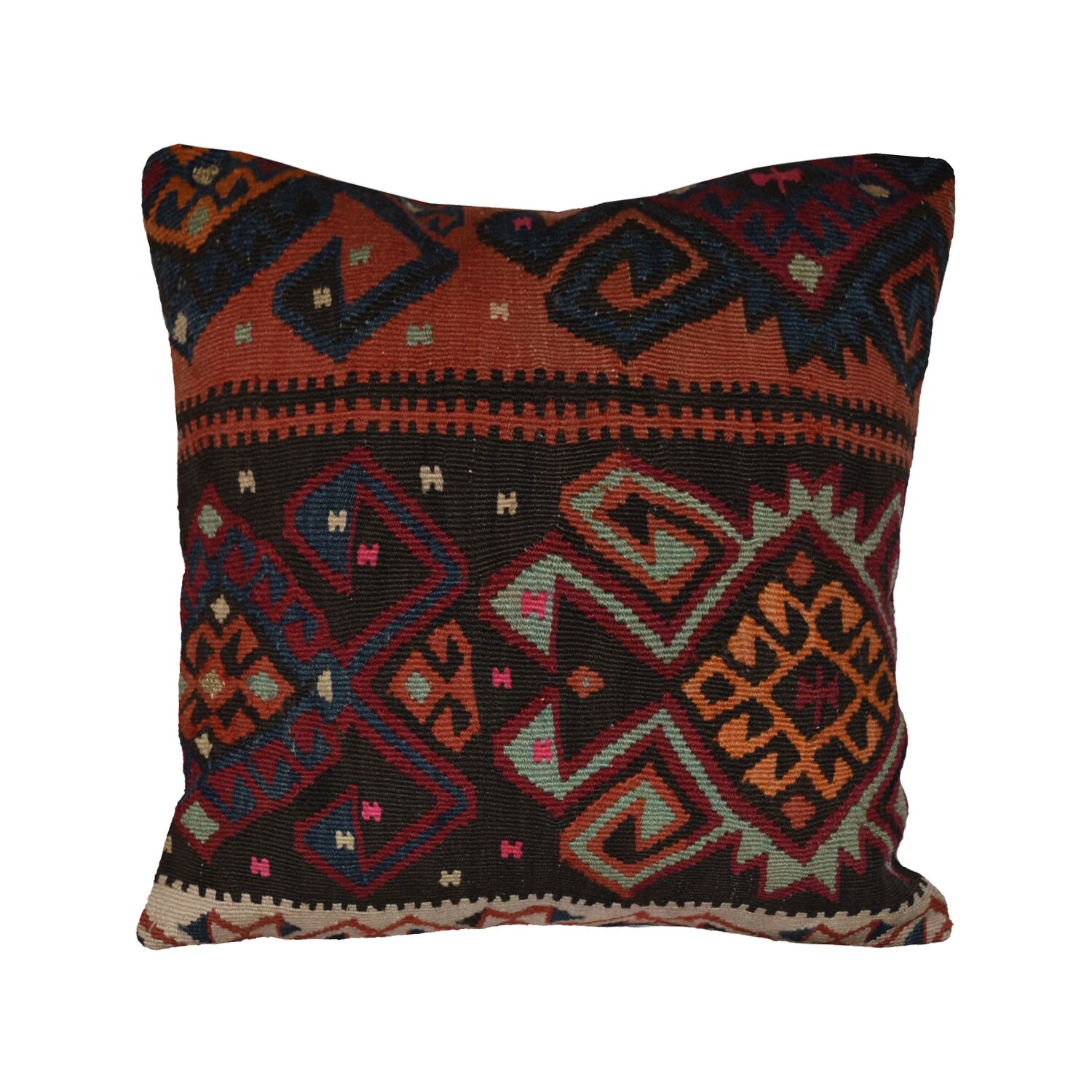 Couverture Multicolore de Coussin Ethnique Kilim Cru Anatolie