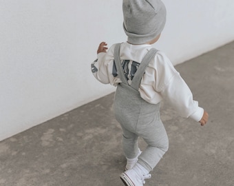 Leggings para bebé con tirantes – pantalones de punto acanalado, multicolor, leggings para niños, pantalones para bebé, pantalones unisex con tirantes, ropa infantil hecha a mano