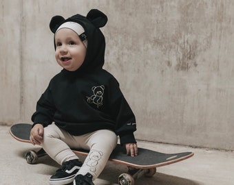 Oversize Hoodie Bear Black, Hoodie, Pullover, Bear