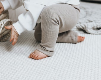 Leggings dark beige, waffle jersey, children's trousers, cozy