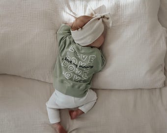 Baby Sweatshirt I Love Mommy Sage | Oversized Baby Pullover | 3D Puff Print | Christmas Gift | Cool Baby Clothes | Father's Day