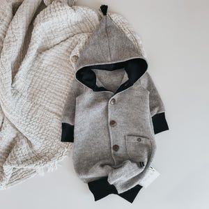 Wollen Walk Overall Grijs Zwart, Maat 80, Wol