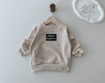 Sofort Lieferbar, Oversize Sweater bonjour, Hellbeige Sweatshirt, Größe 68