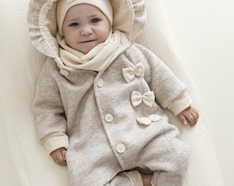 Wollen wandelpak crème – gevoerd babypakje – handgemaakte winteroverall voor kinderen – nieuwe wol – warm babypakje herfst/winter