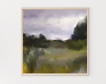 Green Abstract Landscape Painting: Minimalist Wall Art (Digital Download)
