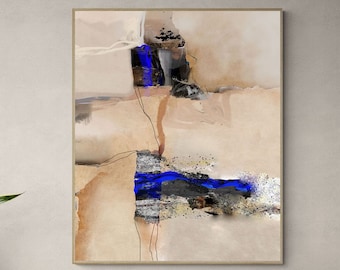 Impressão de arte abstrata em azul e bege: decoração de parede moderna (download digital)