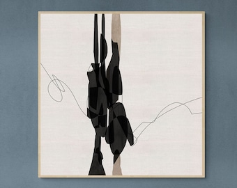 Black and Beige Abstract Art Print: Modern Square Painting (Digital Download)