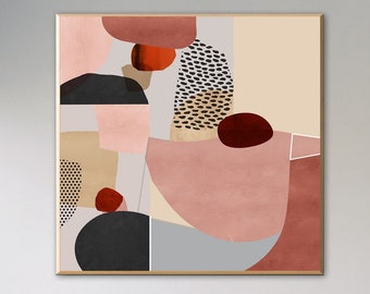 Mid Century Modern Abstract Art Print: Beige & Pink (Digital Download)