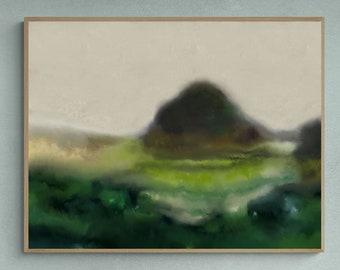 Groene landschapskunst: muurdecoratie landelijke boerderij (digitale download)