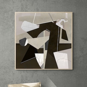 Geometric minimalist brown and gray abstract printable wall art for instant download, Neutral tones abstract art print, 40x40, 30x40 art
