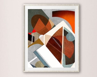 Mid Century Modern Geometric Print: Orange Brown Abstract Wall Art (16x24) (Digital Download)
