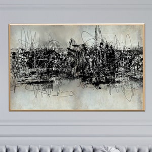 Großer abstrakter Print, schwarzweiße abstrakte druckbare Wandkunst, große abstrakte Malerei, abstrakte Wohnkultur, moderne zeitgenössische Kunst