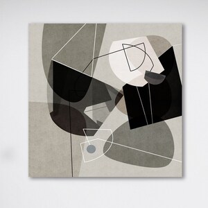 Large black and white abstract art print, Square abstract geometric printable wall art with neutral tones, 40 x 40 print by Roberto Moro