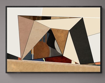 Große Geometrisch Abstrakte Kunst Druck: Braun Beige Moderne Wohn Deko (Digitaler Download)