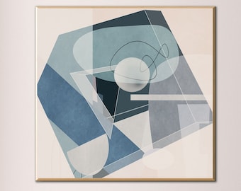 Blue Gray Abstract Geometric Art Print: Modern Home Decor (Digital Download)