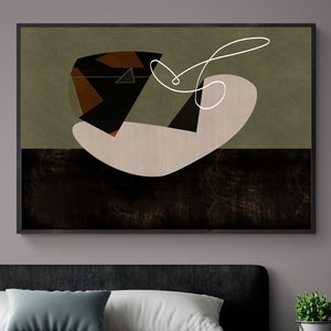 Large green brown abstract geometric minimalist printable wall art for instant download, Abstract printable painting by Roberto Moro