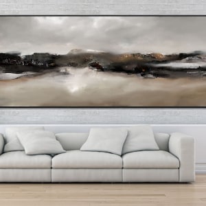 Large Panoramic Black and Beige Abstract Landscape Printable Wall Art, Modern Abstract Home Decor, Large Abstract Landscape Print