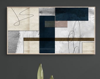 Lámina geométrica abstracta en beige y azul: Decoración minimalista para el hogar (descarga digital)