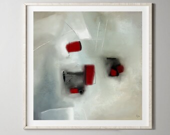 Square Minimalist Abstract Art Print: Red Geometric Accents (Digital Download)