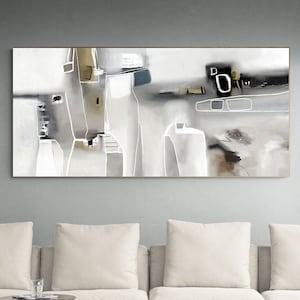 Extra large abstract horizontal printable painting for instant download, Neutral tones large abstract art print, Abstract wall art, 80x40
