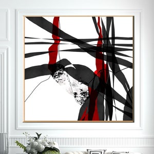 Extra Large Modern Abstract Wall Art, Red and Black Minimalist Printable Art, Large Square Abstract Painting, 60 x 60 Print, Download Art