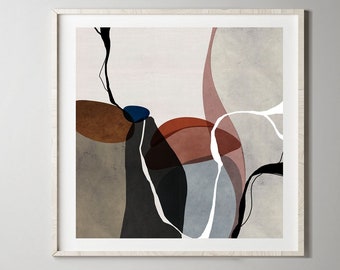 Abstract Art Print: Pink, Brown, Gray & Blue Geometric Painting (Digital Download)