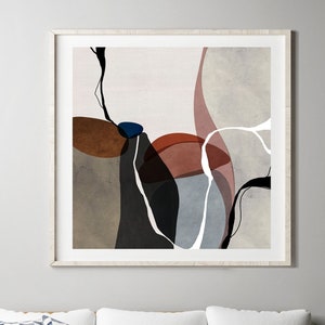 Abstract Art Print: Pink, Brown, Gray & Blue Geometric Painting (Digital Download)