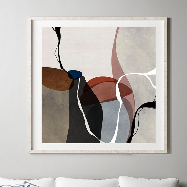 Abstract printable art, Large abstract art print for instant download, 40x40, 30x30 abstract printable painting, Pink brown gray blue print