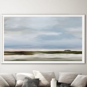 Landscape printable painting, Landscape scenery print, Nature art, Farmhouse wall art, Large panorama landscape with blue sky