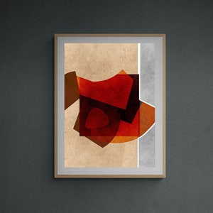 Abstract printable wall art with red, gray and beige tones, Modern abstract art, Instant download, 16x24 abstract print, Geometric shapes