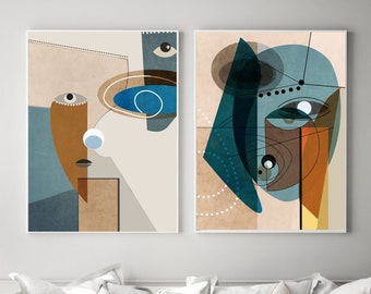 Modern Wall Art Print Set,Set of 2 Abstract Prints,Ethnic Shapes,Mid Century Printable Wall Art,Modern Contemporary Art Download
