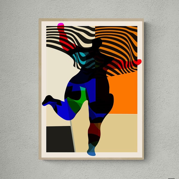 Moderner Mid Century Pop Art Druck inspiriert von einer Niki de Saint Phalle Skulptur, Abstrakt Mid Century druckbare Wandkunst Download, 24x32,24x36