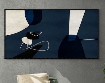 Navy Blue Abstract Geometric Art Print: Modern Minimalist Wall Decor (Digital Download)