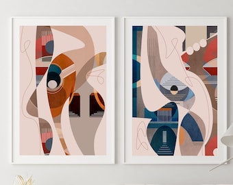 Mid Century Modern Abstract Print Set: Geometric Wall Art (Digital Download)