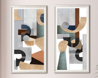 Mid Century Modern Abstract Geometric Print Set: Neutral Tones (Digital Download)