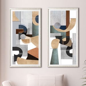 Large Neutral Tones Modern Abstract Geometric Printable Wall Art Set of 3 Prints, Mid Century Abstract Print Set for Instant Download