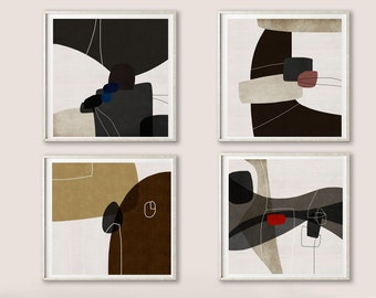 Abstract Art Print Set of 4: Neutral Modern Gallery Wall (Digital Download)