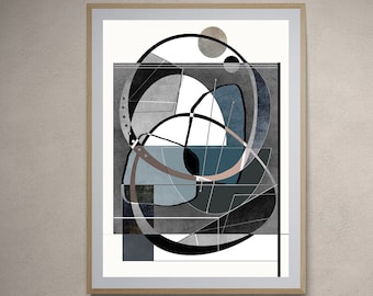 Abstract Geometrische Print, Afdrukbare Abstracte Kunst, Moderne Abstracte Kunst aan de Muur, Instant Download, 24x32 Abstract Grijsblauwe Tinten