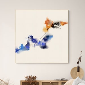Blue and orange abstract printable wall art, Large abstract art print, Abstract printable painting