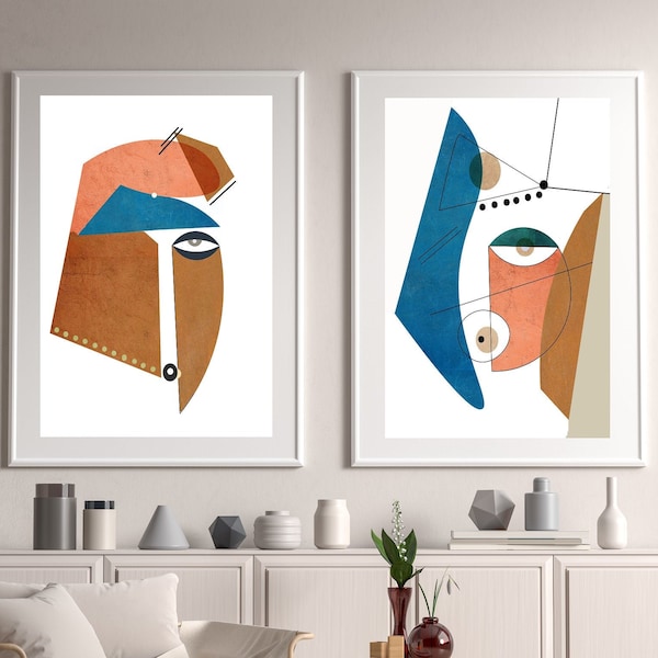 2er Set abstrakte Drucke,Minimalistisch Figur Druckbare Wandkunst,Abstraktes Druck Set,Neutrale Farbtöne,Moderne Minimal Home Dekor, 16x24