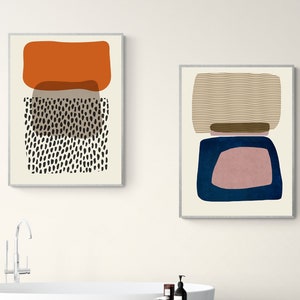 Kids room wall art set of 2 prints, Minimal kitchen print set, Abstract geometric minimalist printable art, 30x40, 24x32, Orange blue art