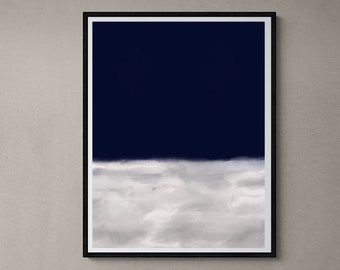 Dark blue sky with clouds printable painting, Square abstract minimal art, Dark Blue and White Wall Art, Printable Art Download, 30x30,24x32