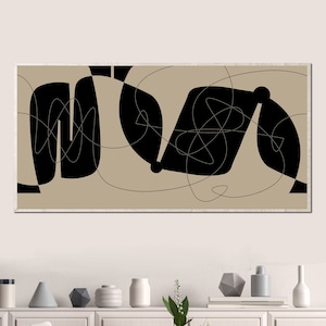 Abstract Minimalist Art, Large Horizontal Beige and Black Minimalist Abstract Geometric Wall Art, 80 x 40 print, Modern Printable Home Decor