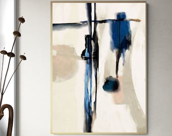 Blue & Black Abstract Painting: Modern Minimalist Wall Art (Digital Download)