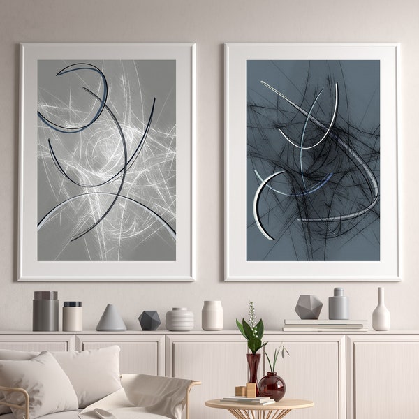 Minimalist Modern Abstract Wall Art Set of 2 Prints, Gray Abstract Print Set, Minimalist Geometric Wall Art, 24x32 Abstract Art Download