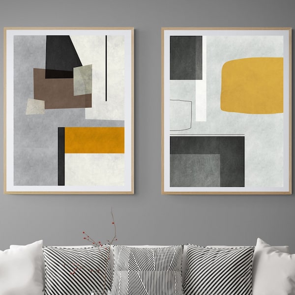 Abstract Geometric Minimalist Wall Art Set of 2 Prints, Minimalist Print Set, Abstract Wall Decor, Instant Download Art