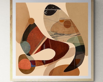 Mid Century Modern Abstract Art Print: Beige & Brown Geometric (Digital Download)
