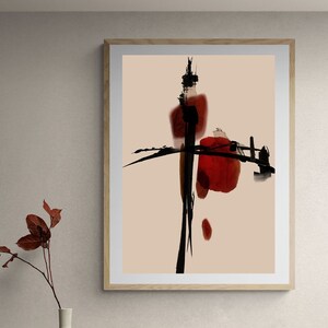 Minimal abstract printable wall art for instant download, Modern abstract minimalist art print, 24x32,24x36 red and black printable painting
