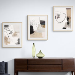 Greige Abstract Gallery Wall Art Set of 3 Neutral Nordic Prints, Abstract Minimalist Brush Strokes Modern Abstract Art, 30x40 Printable Art