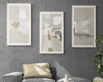 Beige Abstrakte Kunst Drucke: Minimalistisches Boho 3er Set (Digitaler Download)
